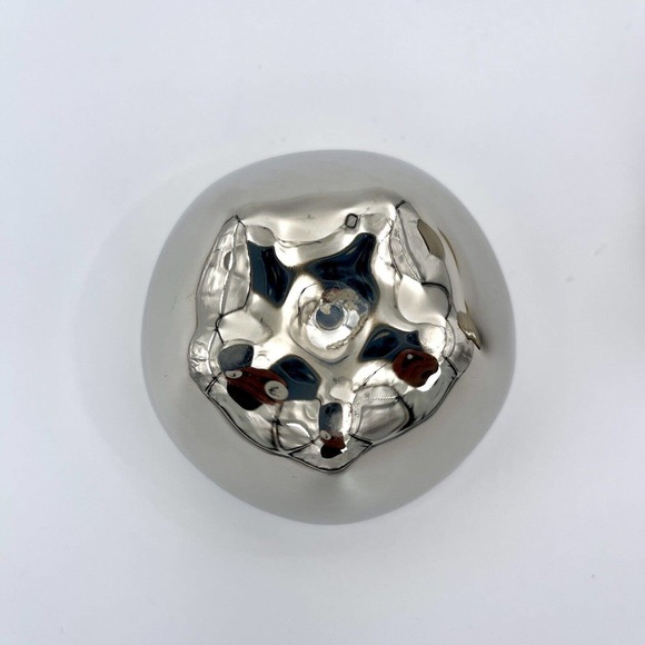 Silver Trinket Box Apple Shaped w Gold Brass Toned Metal Handle Home Decor - Picture 5 of 6